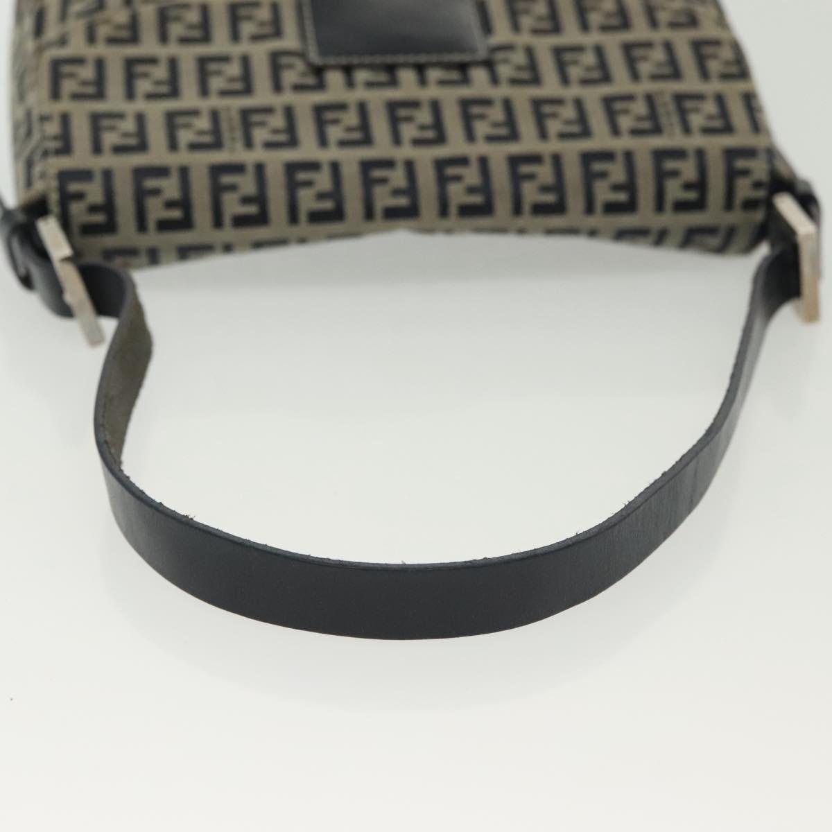 FENDI Zucchino Canvas Mamma Baguette Shoulder Bag Navy Silver Auth 136494