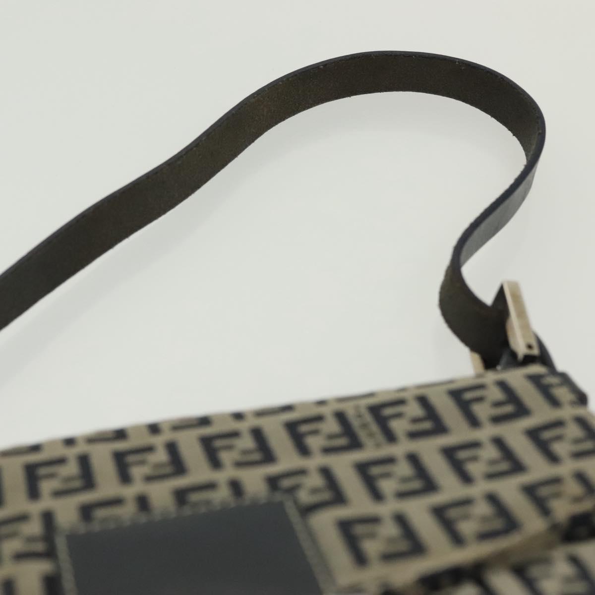 FENDI Zucchino Canvas Mamma Baguette Shoulder Bag Navy Silver Auth 136494