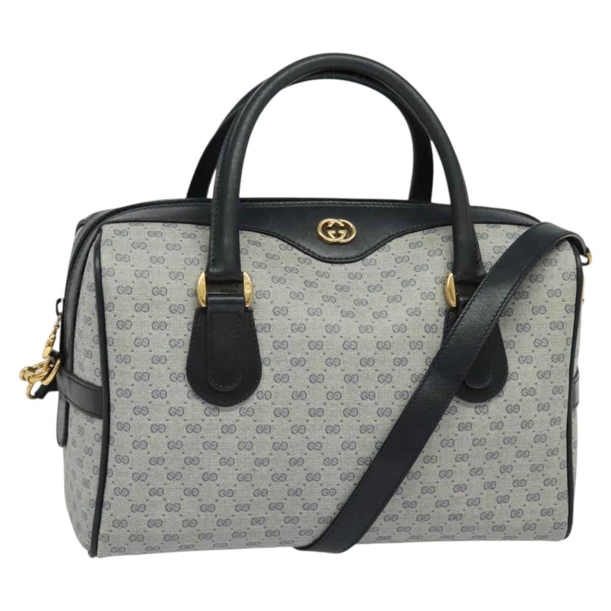 GUCCI Micro GG Supreme Hand Bag PVC 2way Navy Gold 002 904 0165 Auth 136497