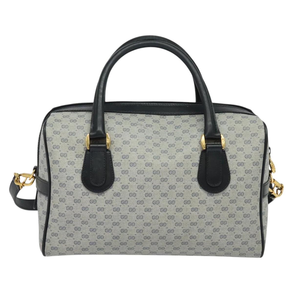 GUCCI Micro GG Supreme Hand Bag PVC 2way Navy Gold 002 904 0165 Auth 136497