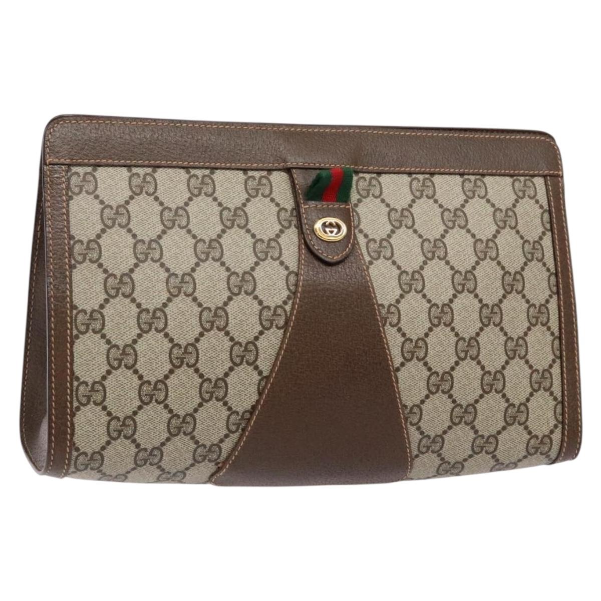 GUCCI GG Supreme Web Sherry Line Clutch Bag PVC Beige 156 01 033 Auth 136529