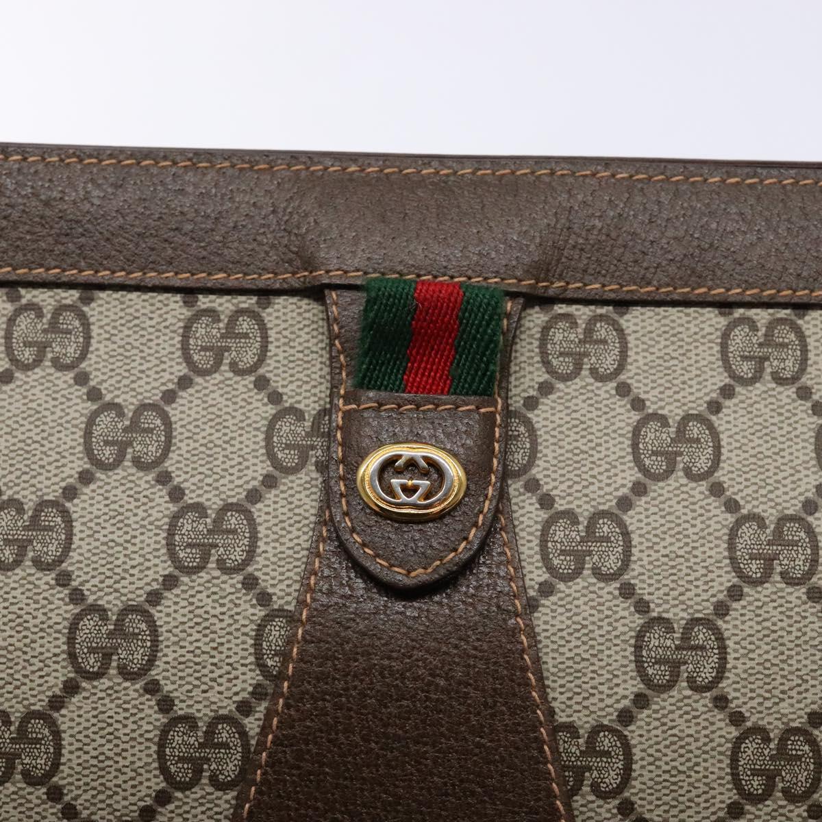 GUCCI GG Supreme Web Sherry Line Clutch Bag PVC Beige 156 01 033 Auth 136529