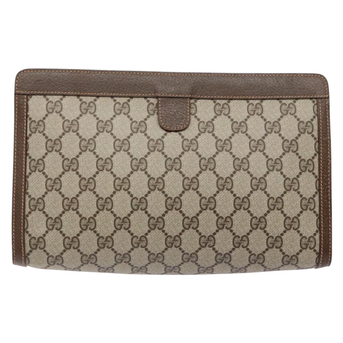 GUCCI GG Supreme Web Sherry Line Clutch Bag PVC Beige 156 01 033 Auth 136529