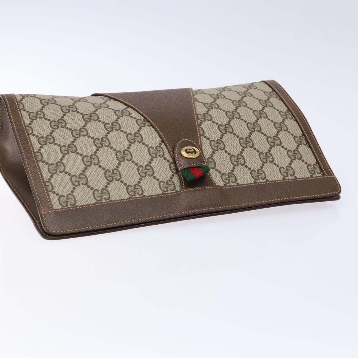 GUCCI GG Supreme Web Sherry Line Clutch Bag PVC Beige 156 01 033 Auth 136529