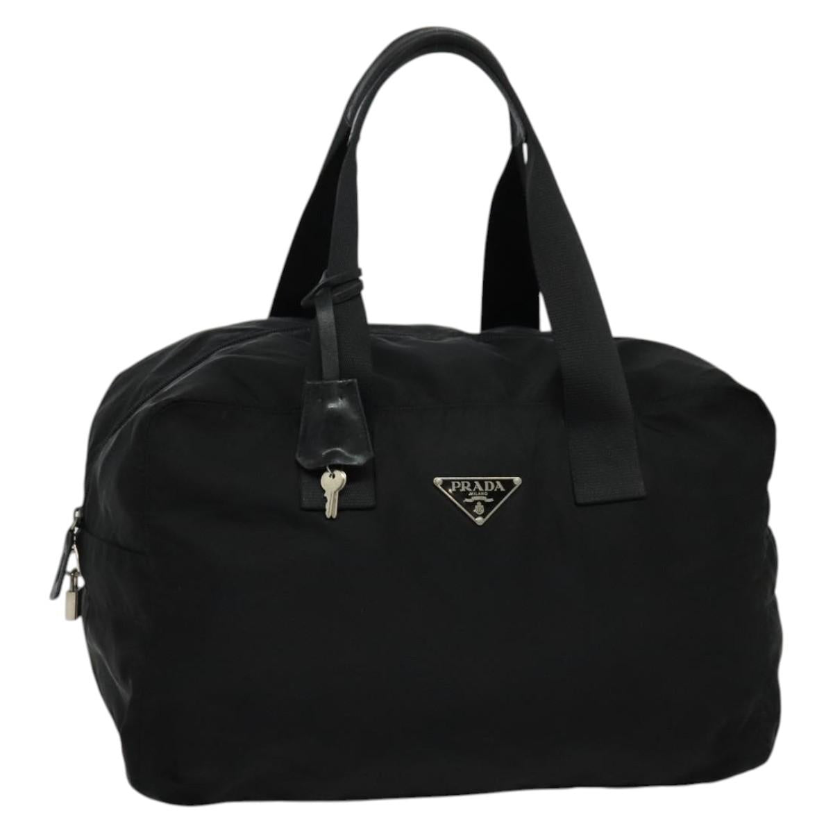 PRADA Boston Bag Nylon Black Silver Auth 136533