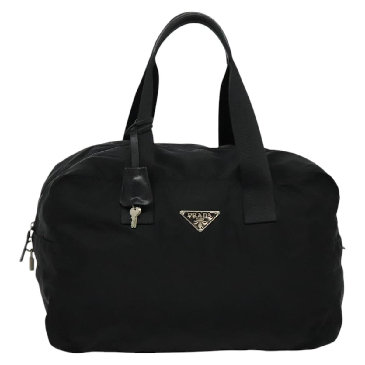 PRADA Boston Bag Nylon Black Silver Auth 136533