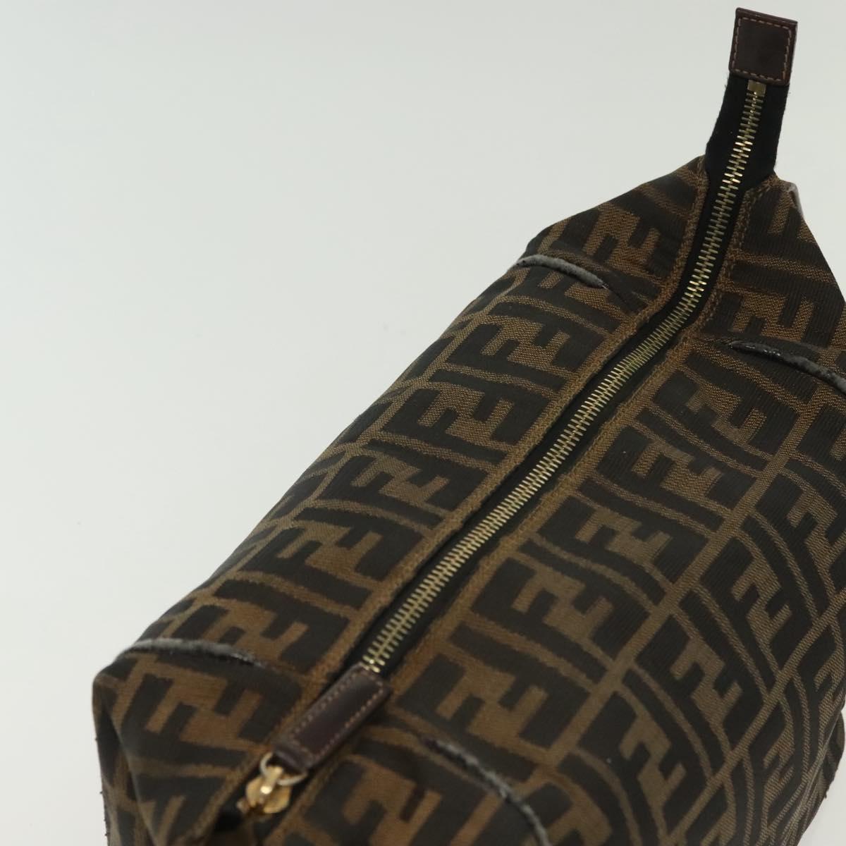 FENDI Zucca Canvas Vanity Pouch Black Brown gold Auth 136534