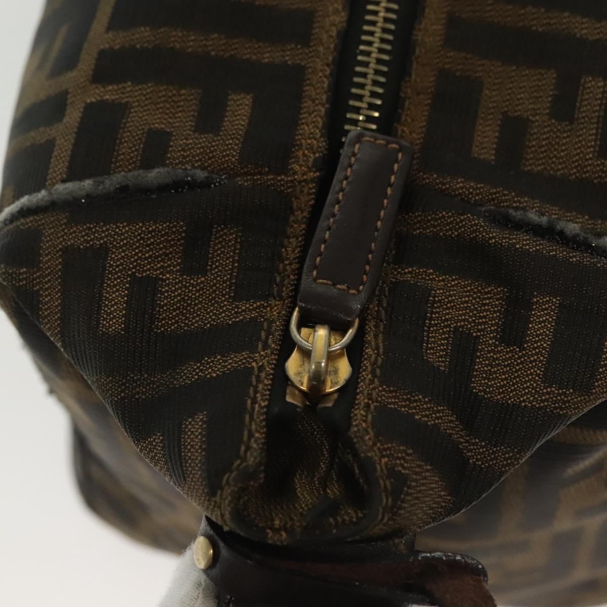 FENDI Zucca Canvas Vanity Pouch Black Brown gold Auth 136534