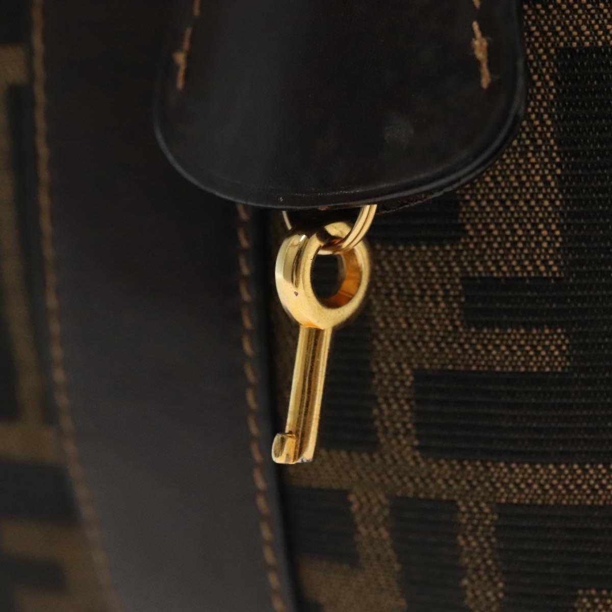 FENDI Zucca Canvas Vanity Pouch Black Brown gold Auth 136534