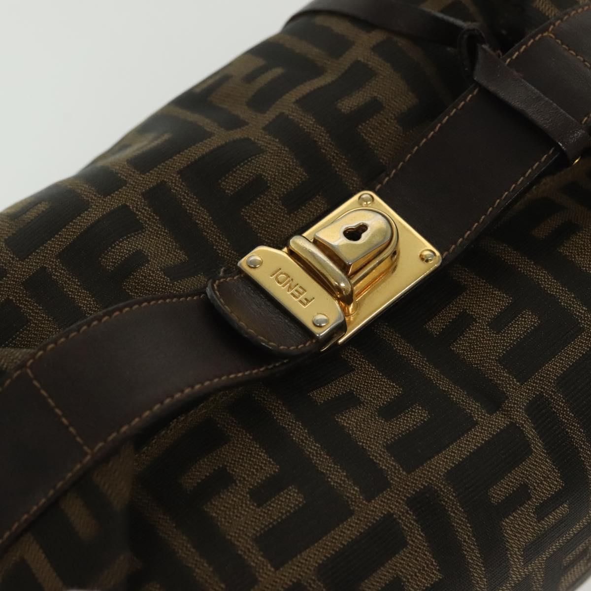 FENDI Zucca Canvas Vanity Pouch Black Brown gold Auth 136534
