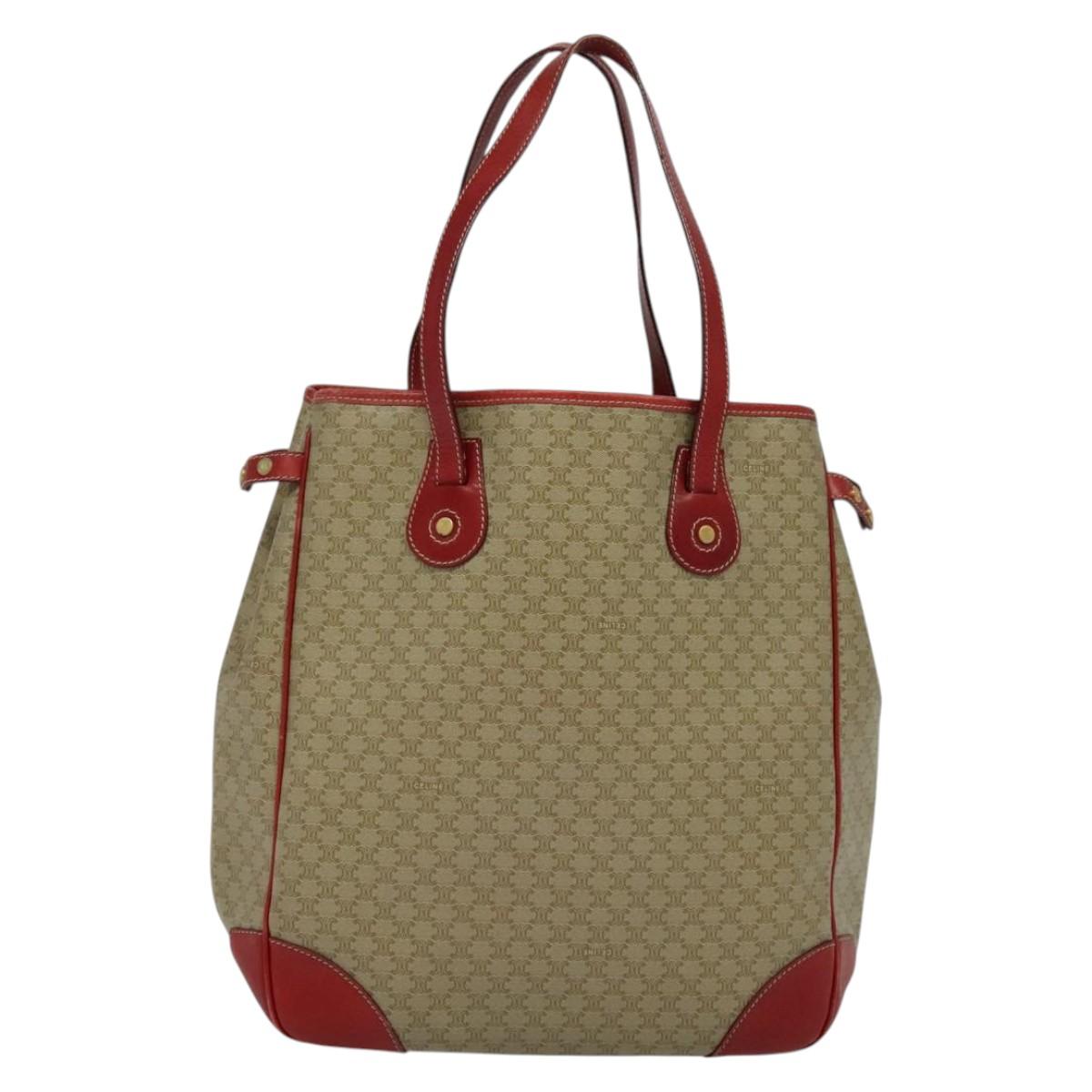 CELINE Macadam Canvas Tote Bag PVC Beige Gold Auth 136536