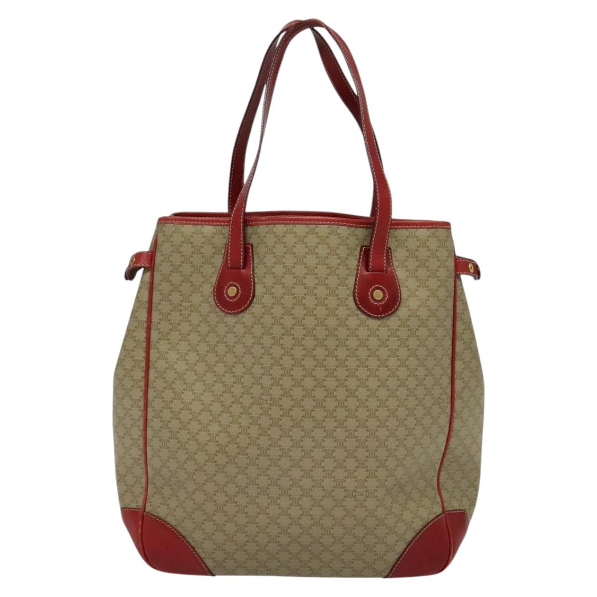 CELINE Macadam Canvas Tote Bag PVC Beige Gold Auth 136536