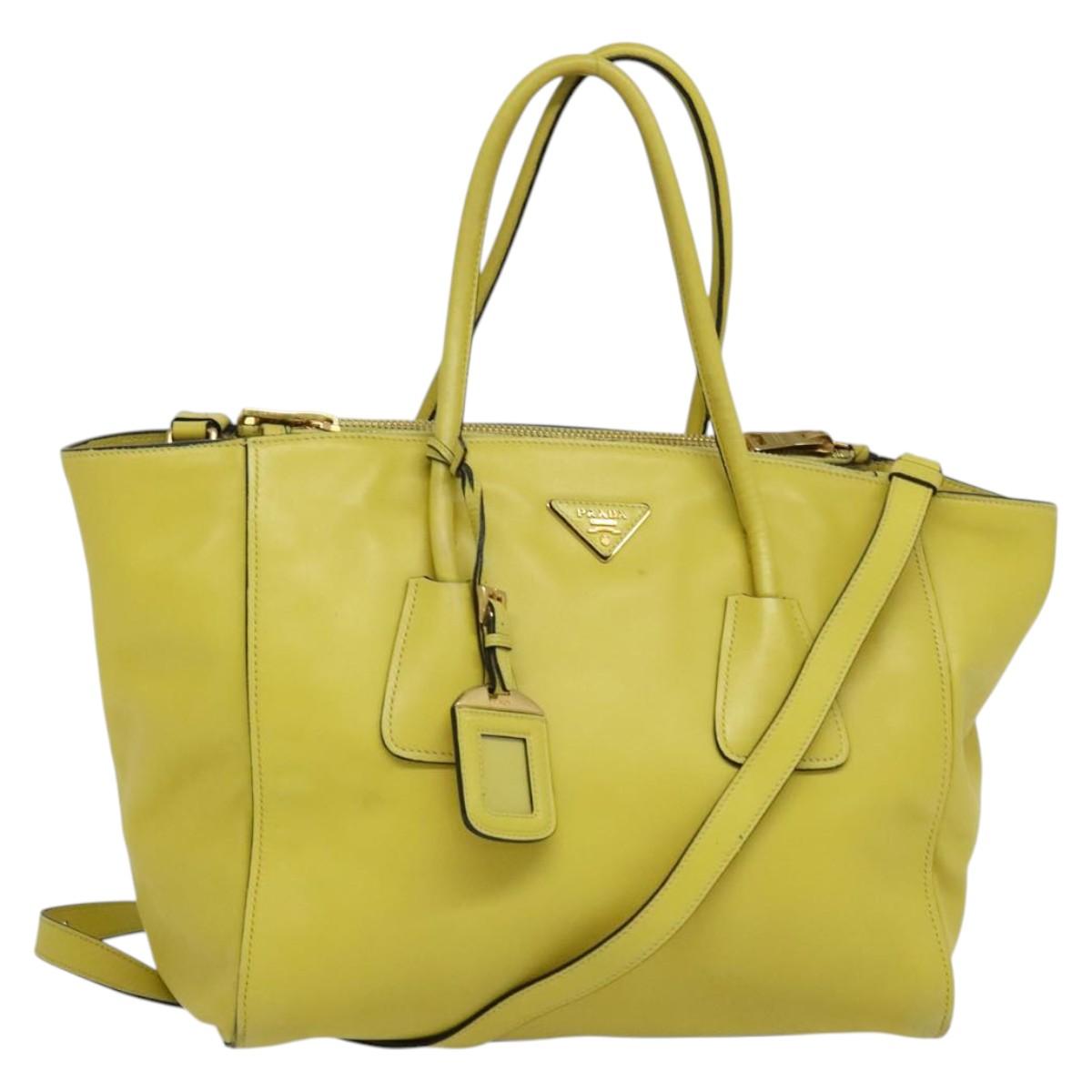 PRADA Tote Bag Leather 2way Yellow Gold Auth 136537