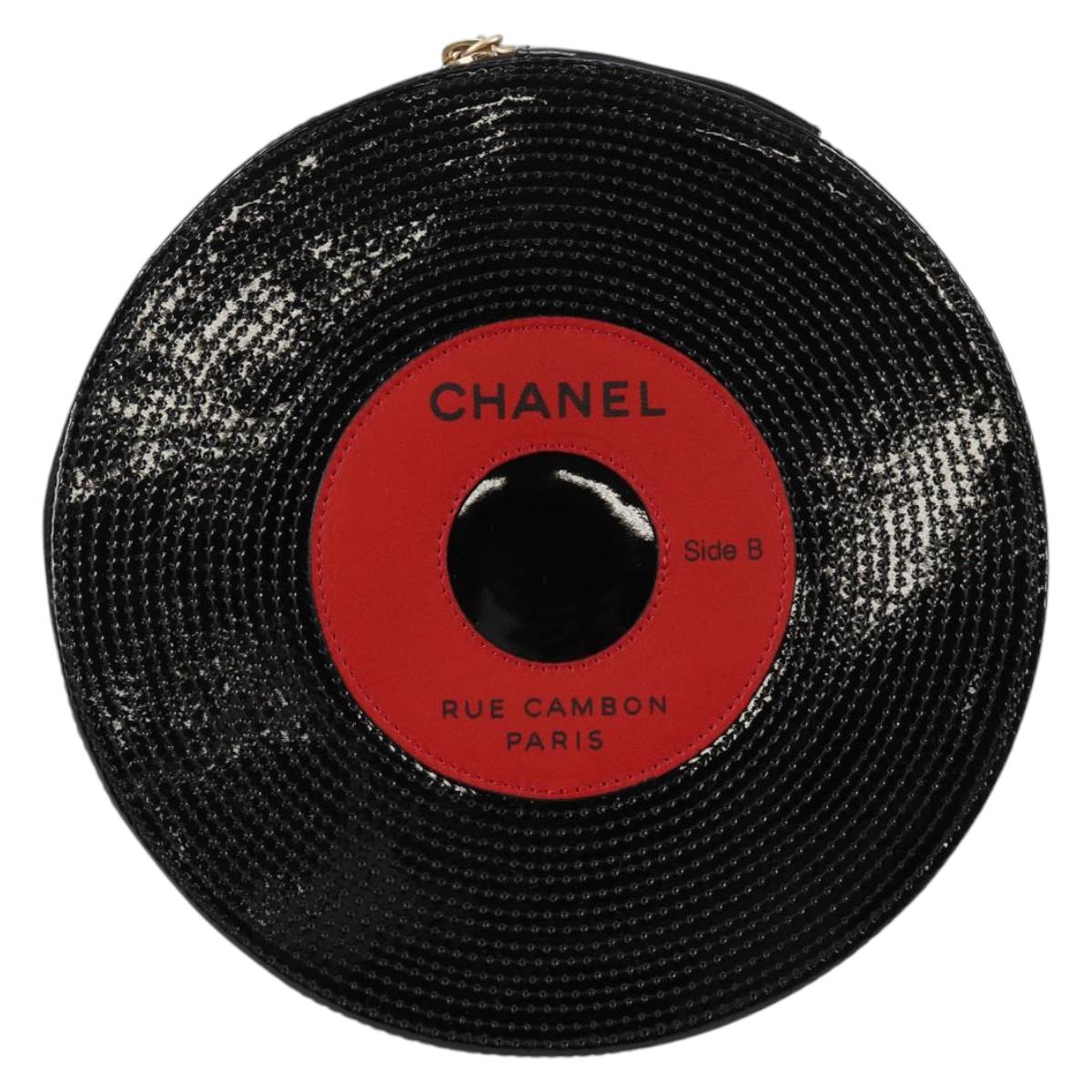 CHANEL Pouch Patent leather Black CC Auth 136541SM