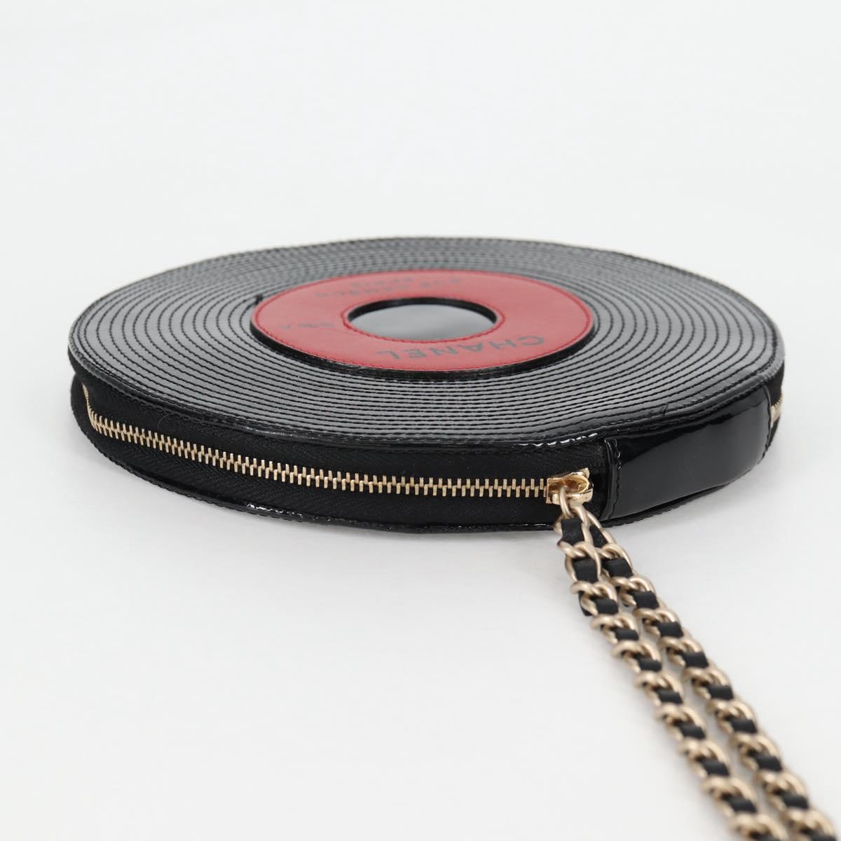 CHANEL Pouch Patent leather Black CC Auth 136541SM