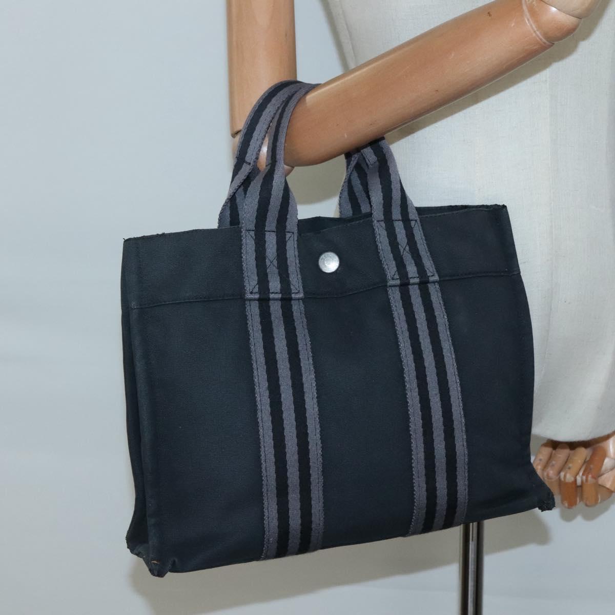 HERMES Fourre Tout PM Hand Bag Canvas Black Gray Auth 136542