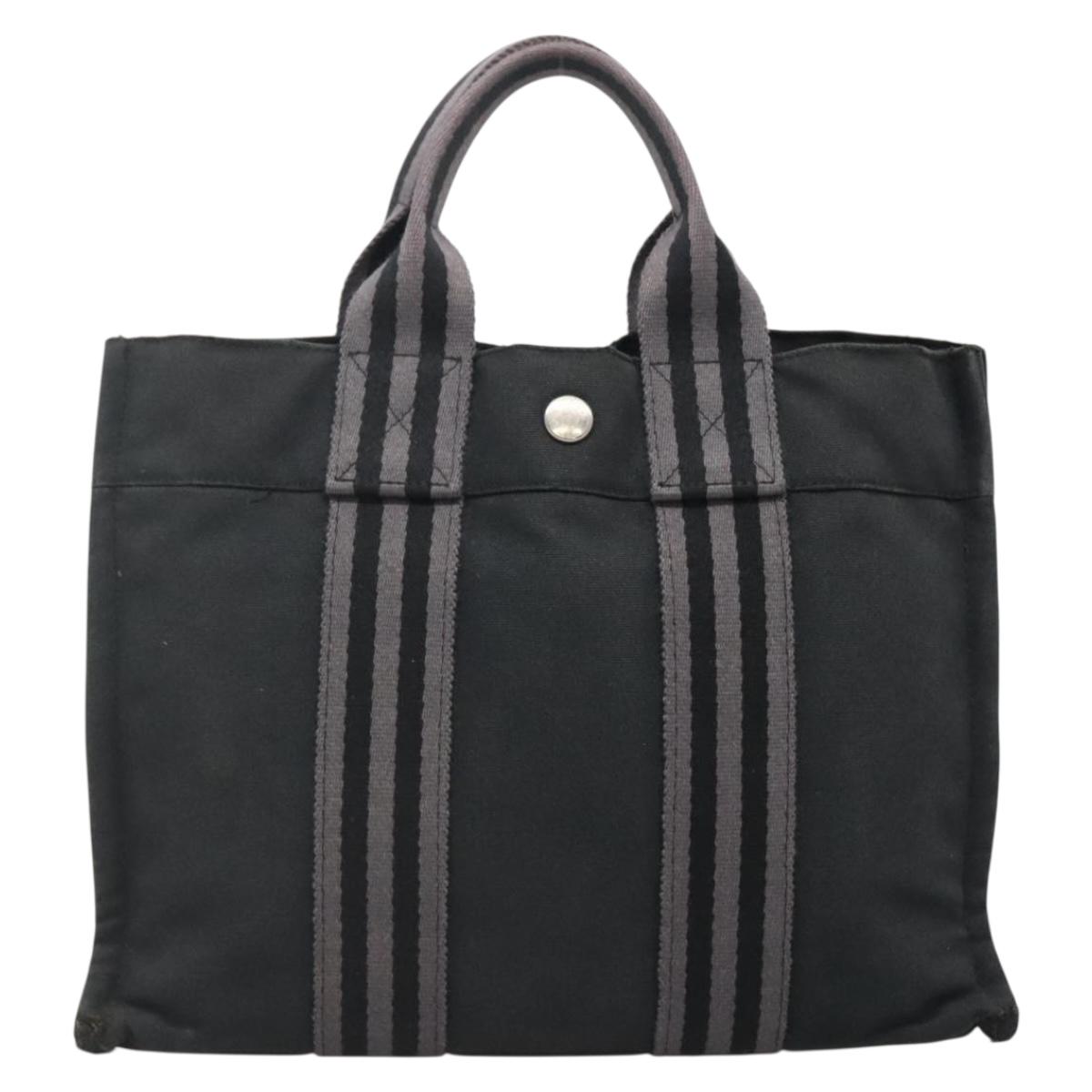 HERMES Fourre Tout PM Hand Bag Canvas Black Gray Auth 136542
