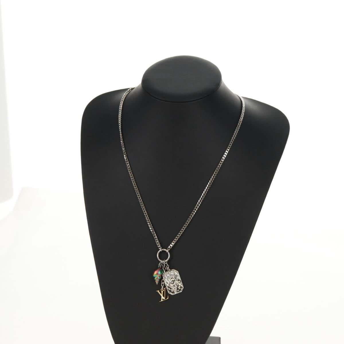 LOUIS VUITTON Shell Necklace metal Silver M01495 LV Auth 136561SAM