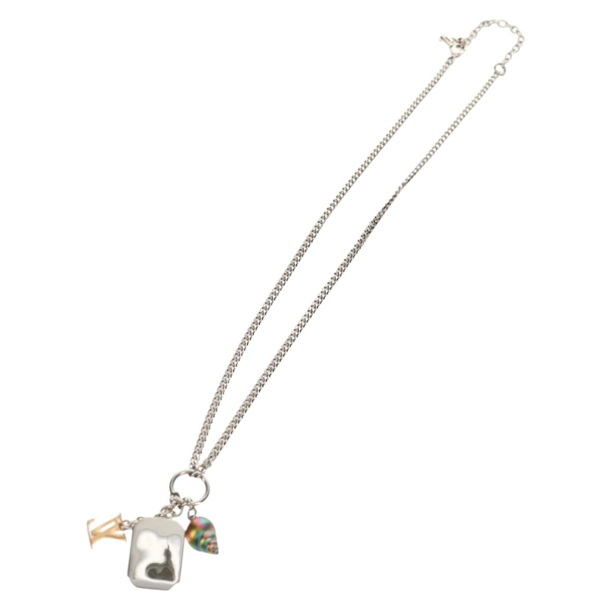 LOUIS VUITTON Shell Necklace metal Silver M01495 LV Auth 136561SAM