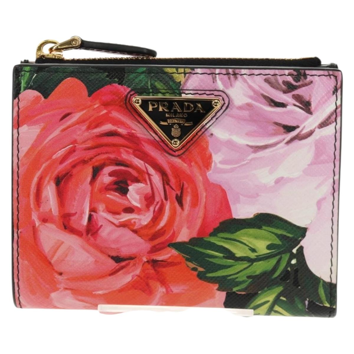 PRADA Bifold Wallet Leather Pink Auth 136570V