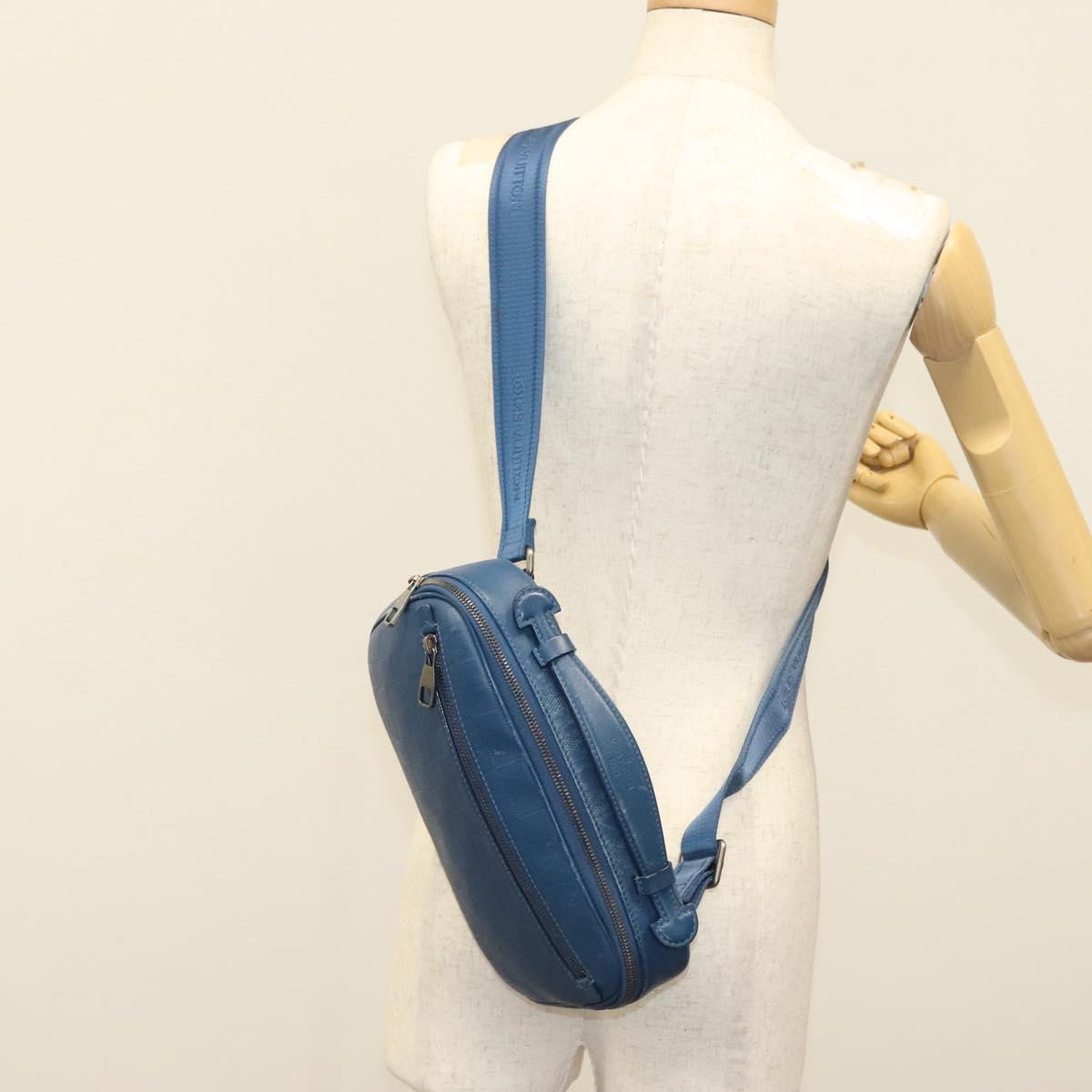 LOUIS VUITTON Damier Infini Ambreil Bag Leather Blue N41354 LV Auth 136610