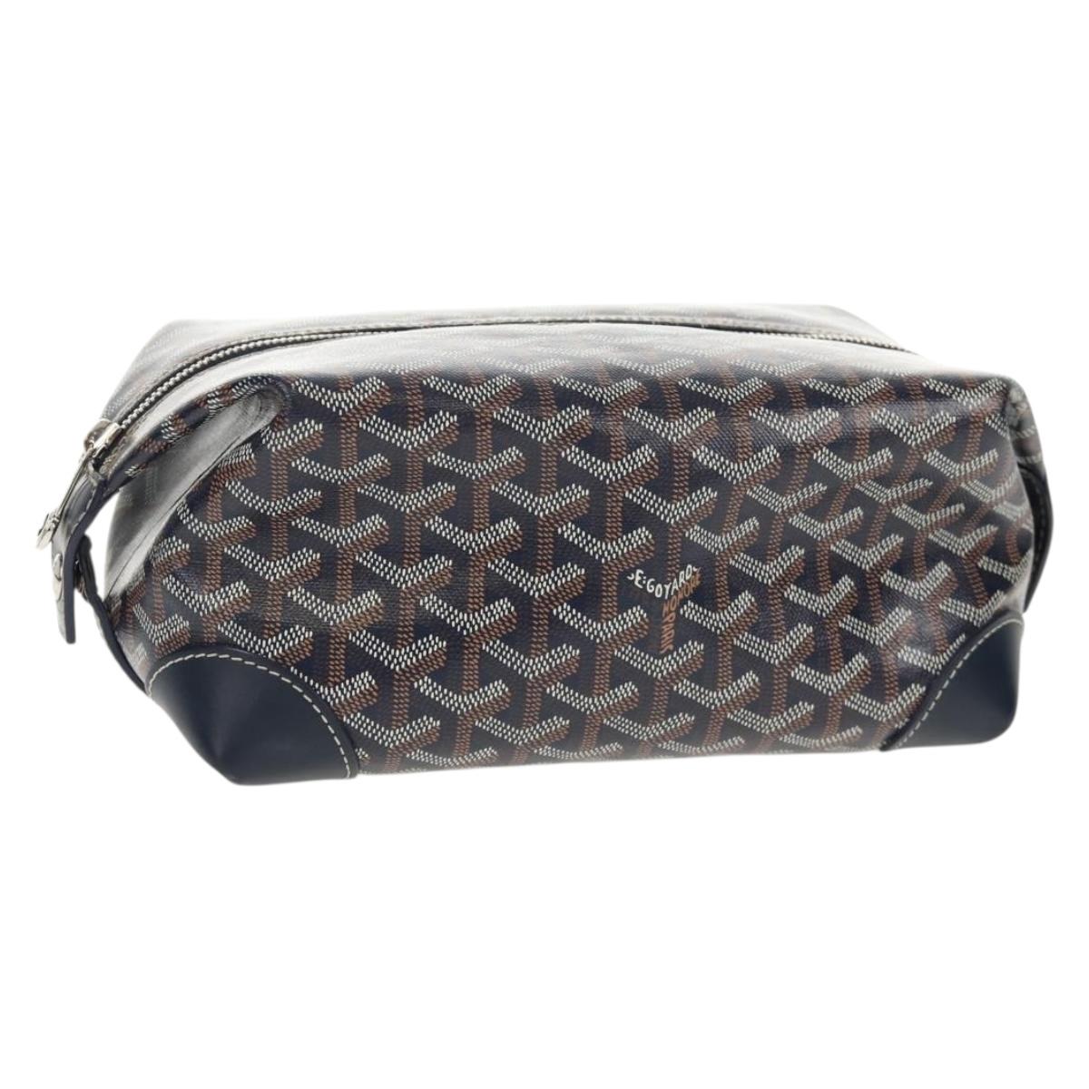 GOYARD Herringbone Bowling 25 Clutch Bag PVC Leather Navy Auth 136620M