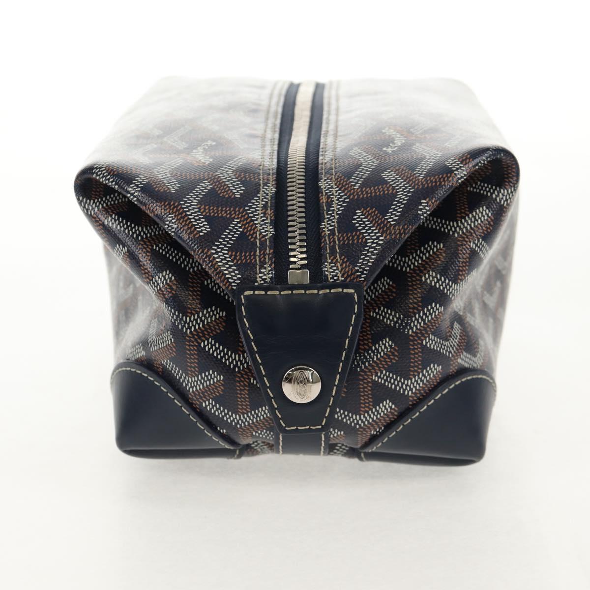 GOYARD Herringbone Bowling 25 Clutch Bag PVC Leather Navy Auth 136620M