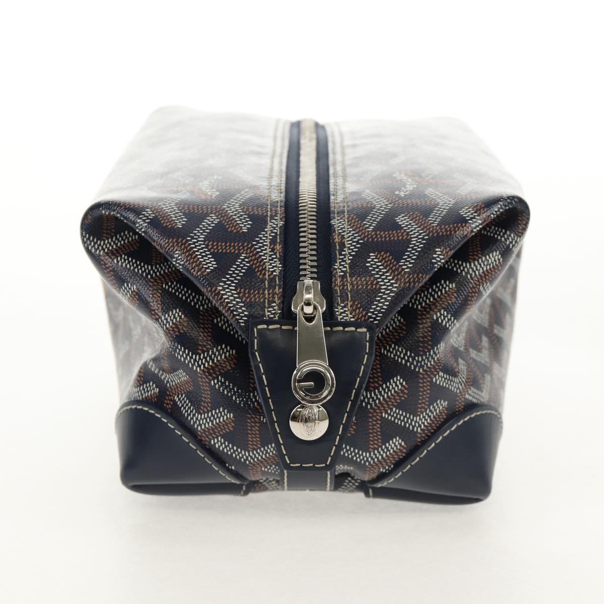 GOYARD Herringbone Bowling 25 Clutch Bag PVC Leather Navy Auth 136620M