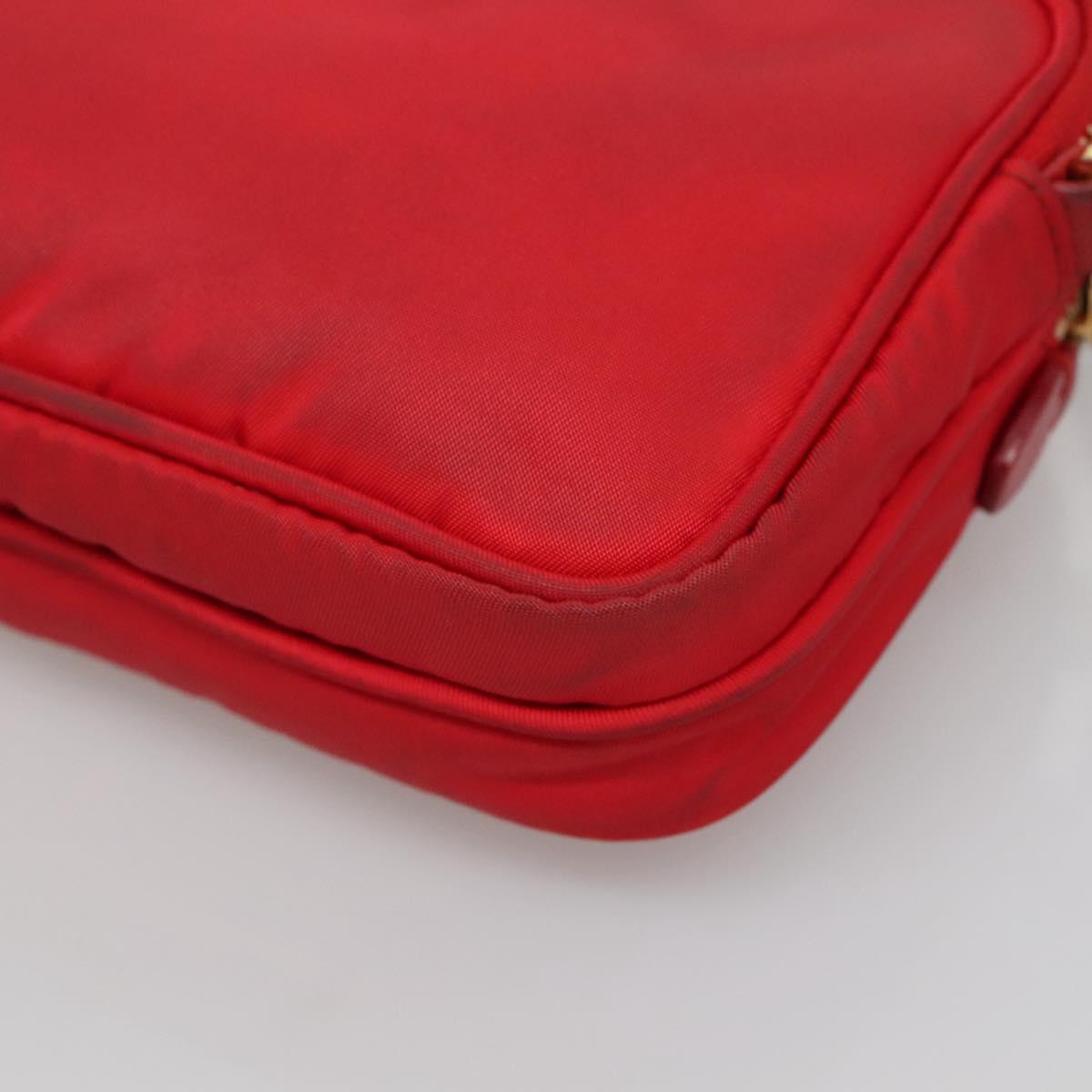 PRADA Shoulder Bag Nylon Red Gold Auth 136649