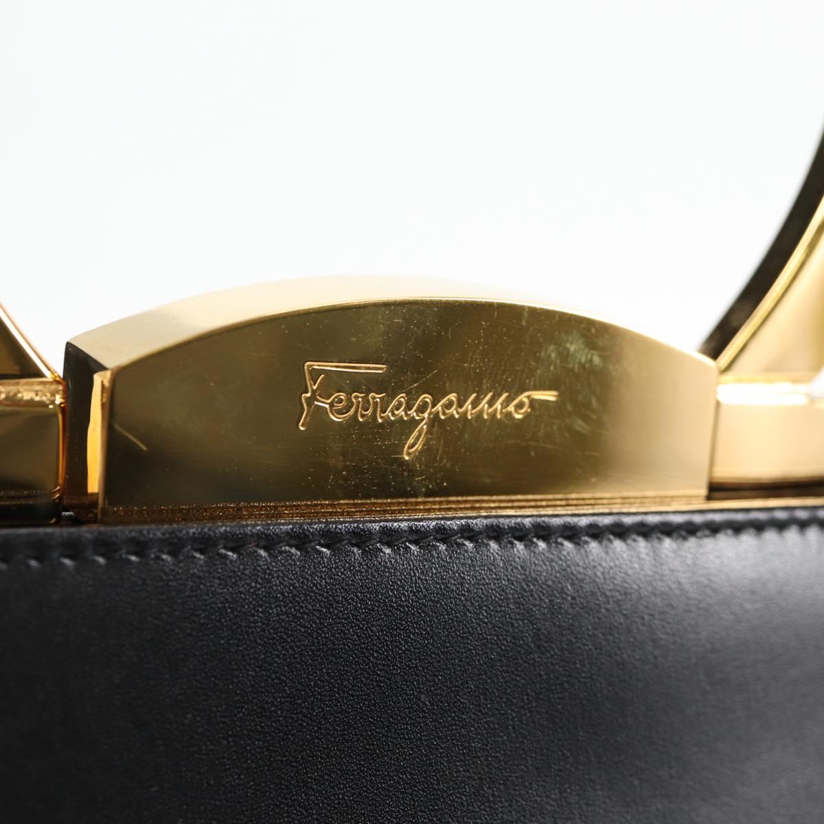 Salvatore Ferragamo Gancini Hand Bag Leather Black Gold Auth 136667V