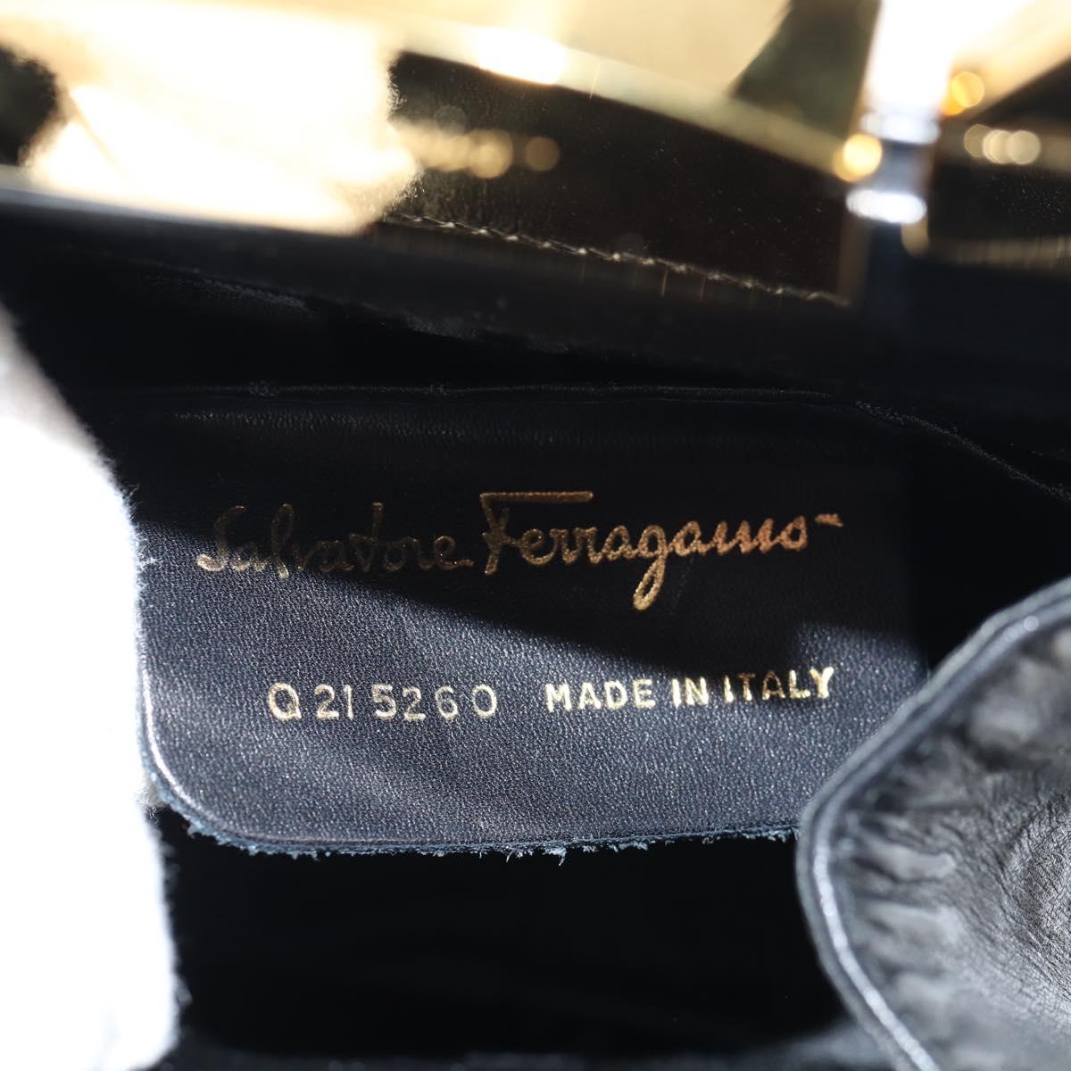 Salvatore Ferragamo Gancini Hand Bag Leather Black Gold Auth 136667V