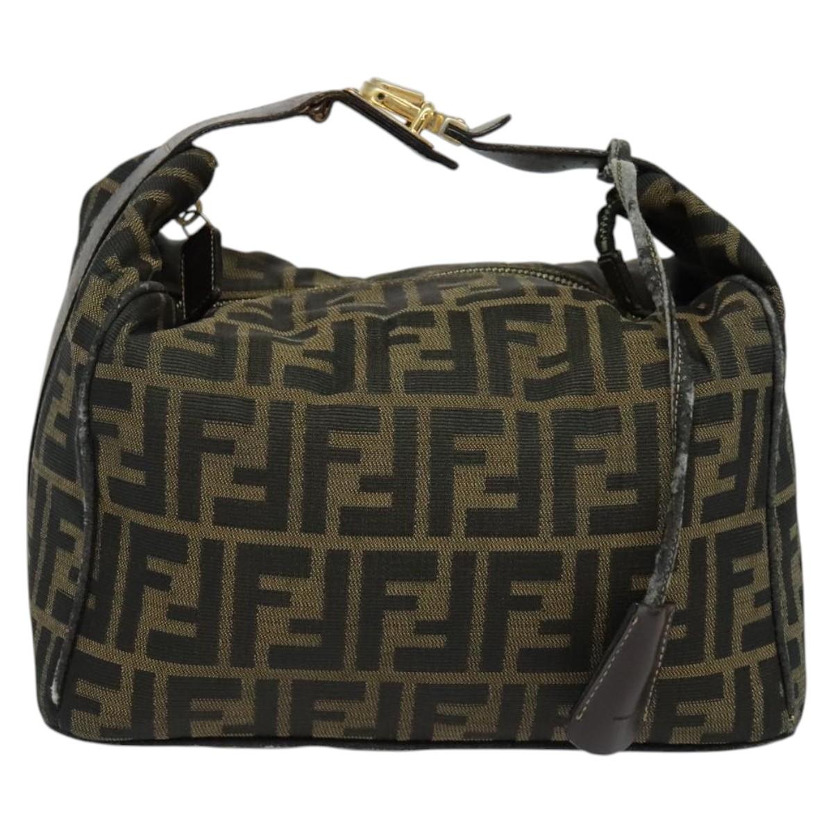 FENDI Zucca Canvas Vanity Pouch Black Brown Auth 136668