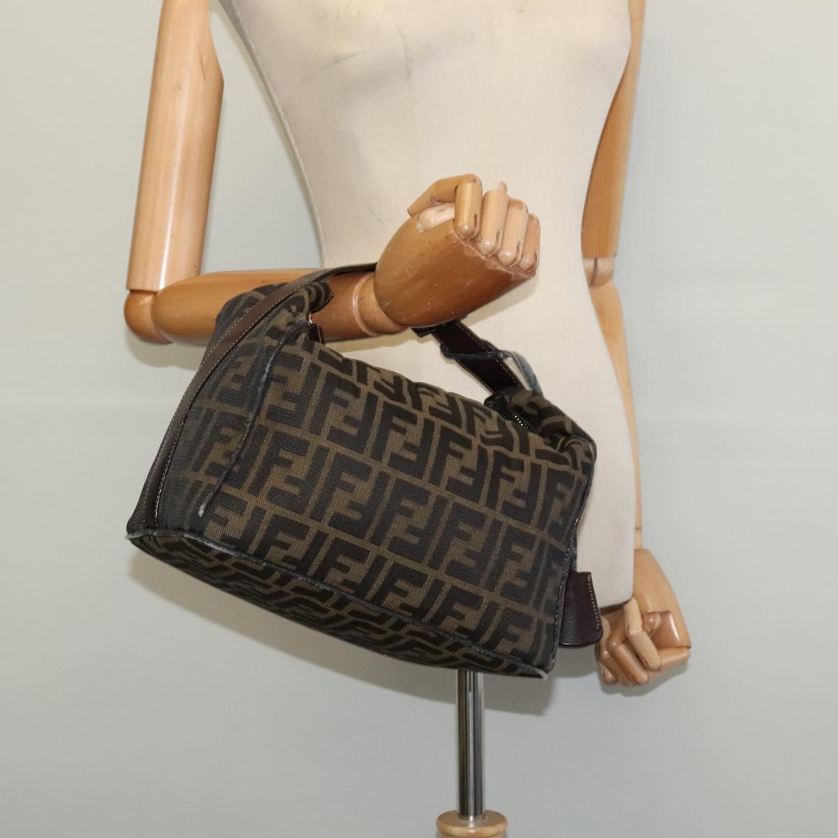 FENDI Zucca Canvas Vanity Pouch Black Brown Auth 136668