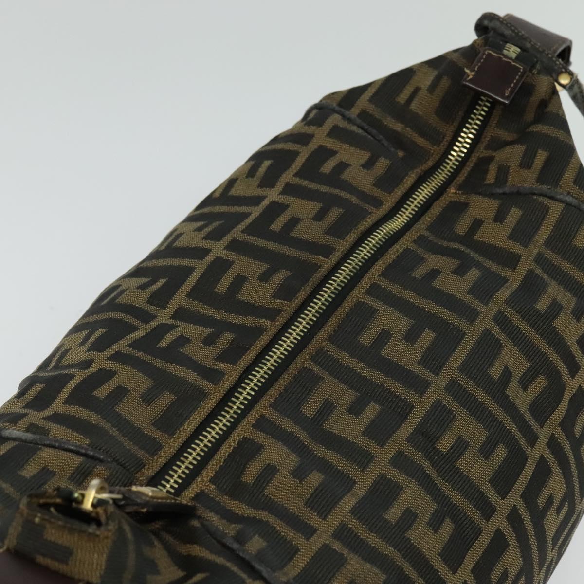 FENDI Zucca Canvas Vanity Pouch Black Brown Auth 136668