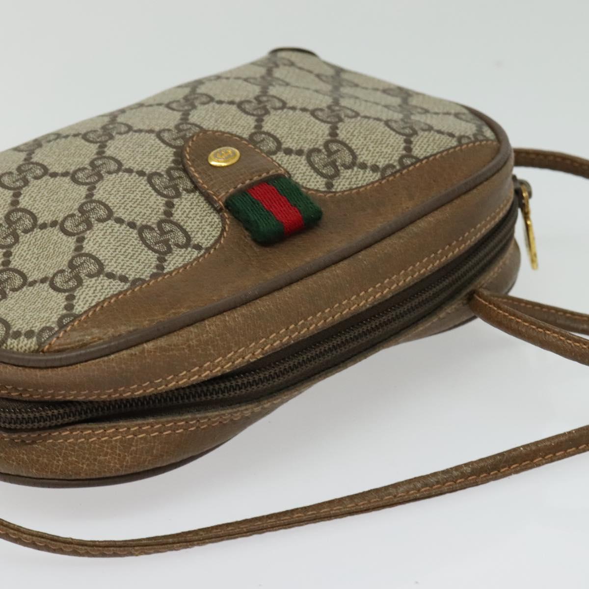 GUCCI GG Supreme Web Sherry Line Bag PVC Beige Gold 89 02 066 Auth 136671
