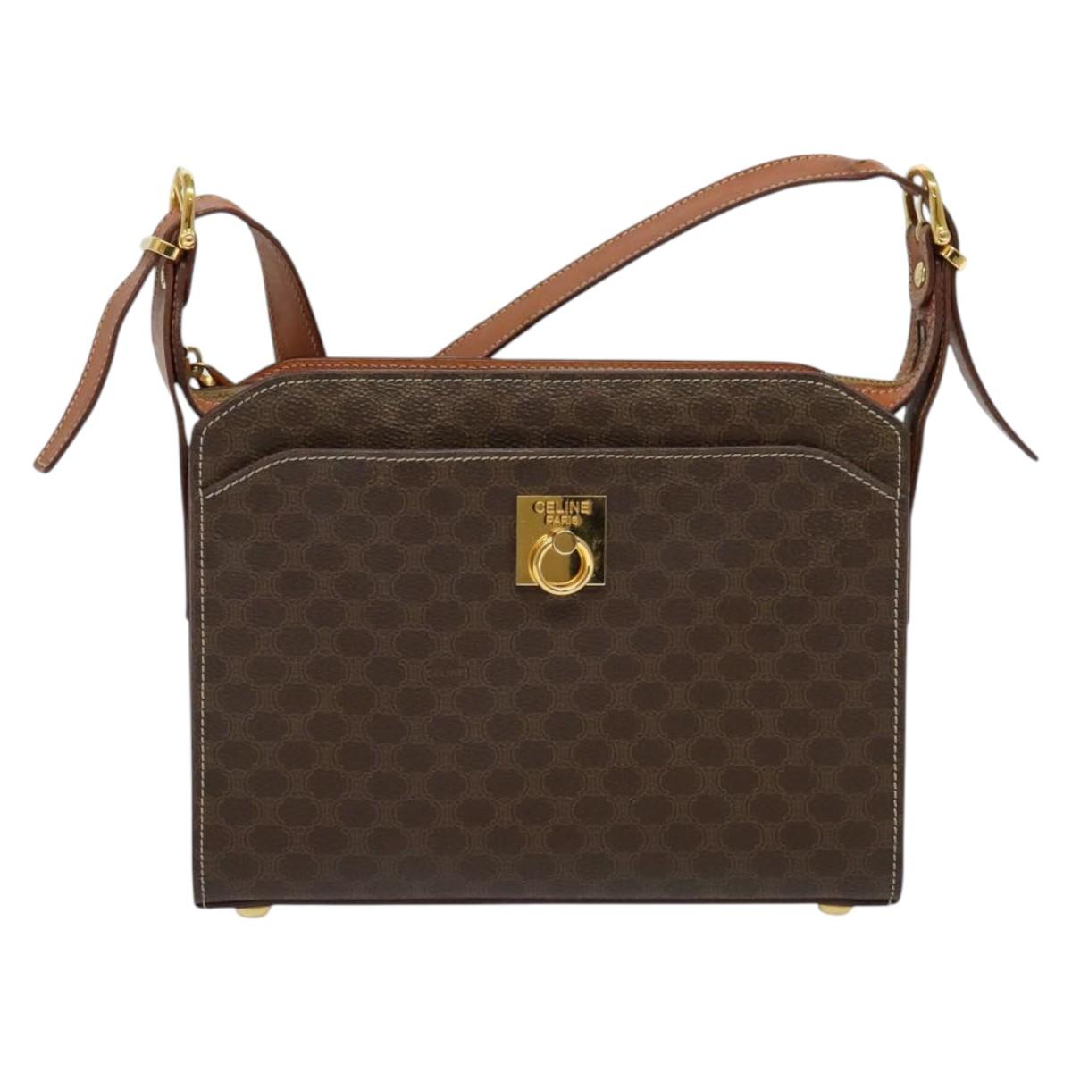 CELINE Macadam Canvas Shoulder Bag PVC Leather Brown Gold Auth 136673