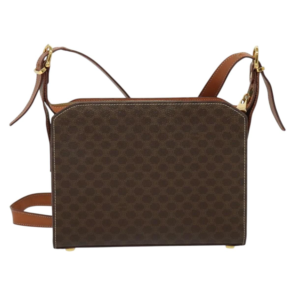 CELINE Macadam Canvas Shoulder Bag PVC Leather Brown Gold Auth 136673