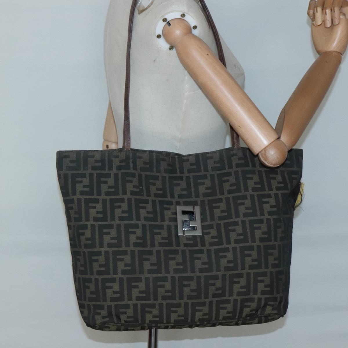 FENDI Zucca Canvas Tote Bag Brown Black Auth 136691