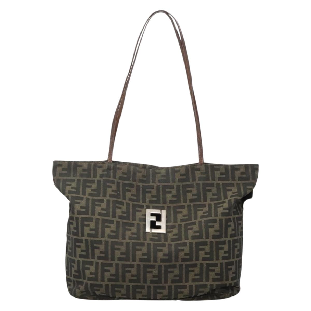 FENDI Zucca Canvas Tote Bag Brown Black Auth 136691