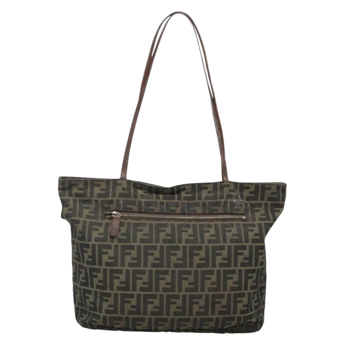 FENDI Zucca Canvas Tote Bag Brown Black Auth 136691
