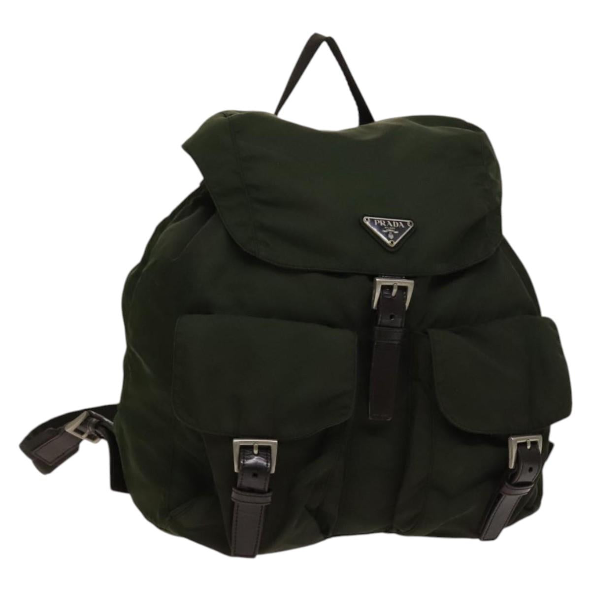 PRADA Backpack Nylon Green Silver Auth 136692