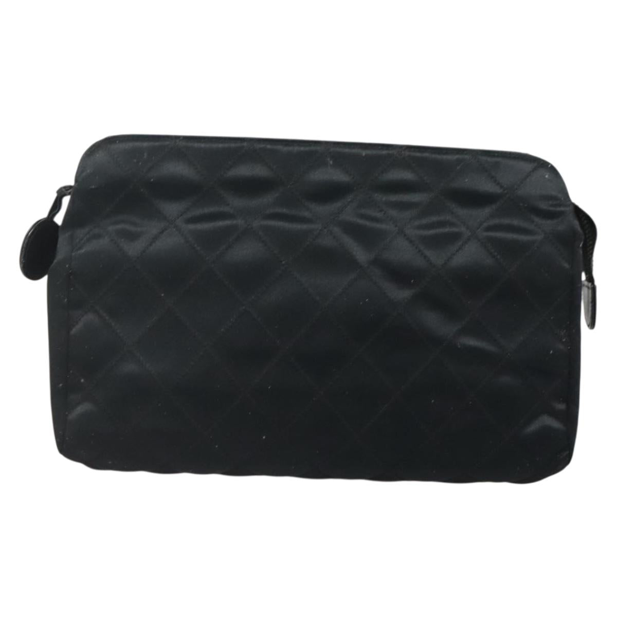 CHANEL Bicolore Clutch Bag Satin Black CC Auth 136693