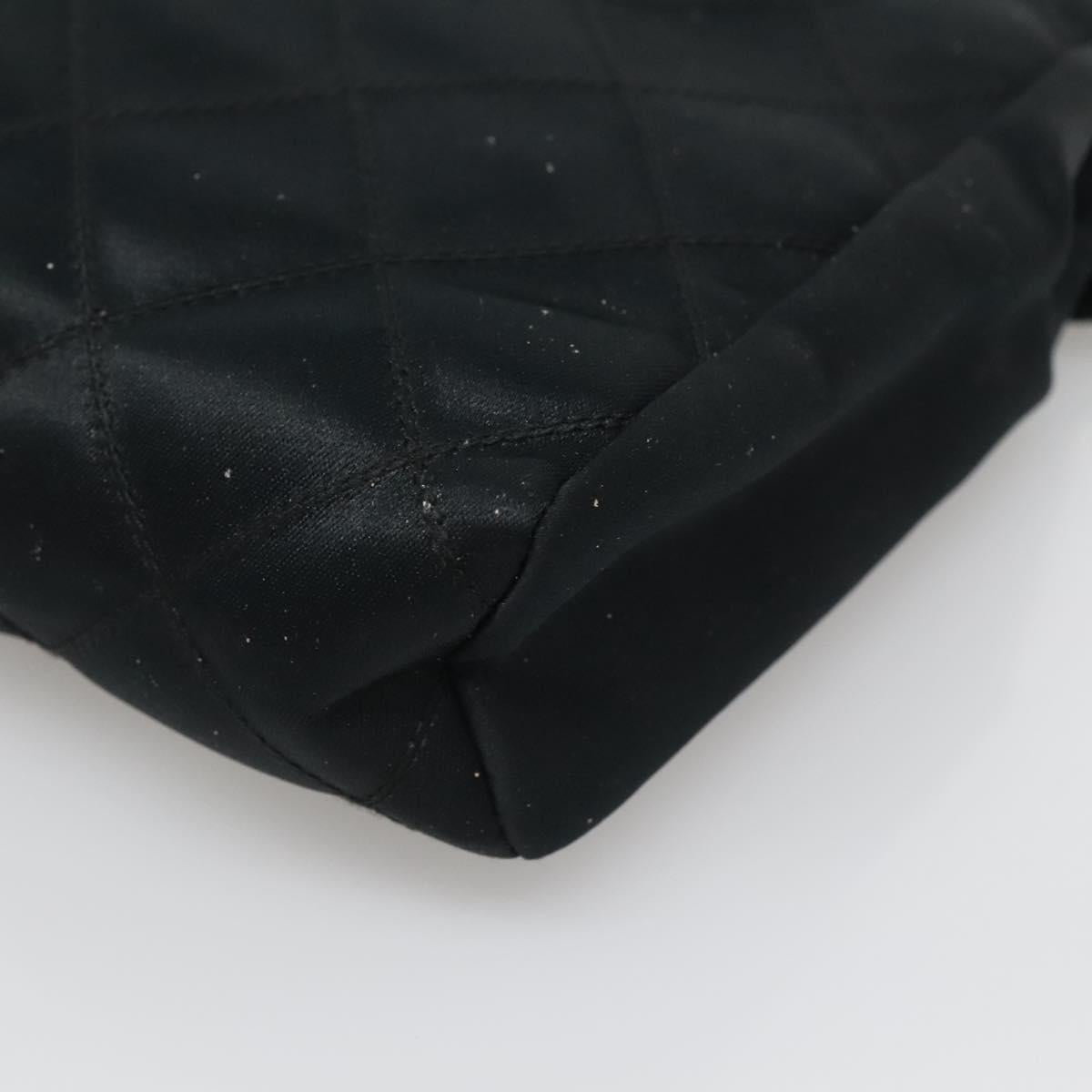 CHANEL Bicolore Clutch Bag Satin Black CC Auth 136693