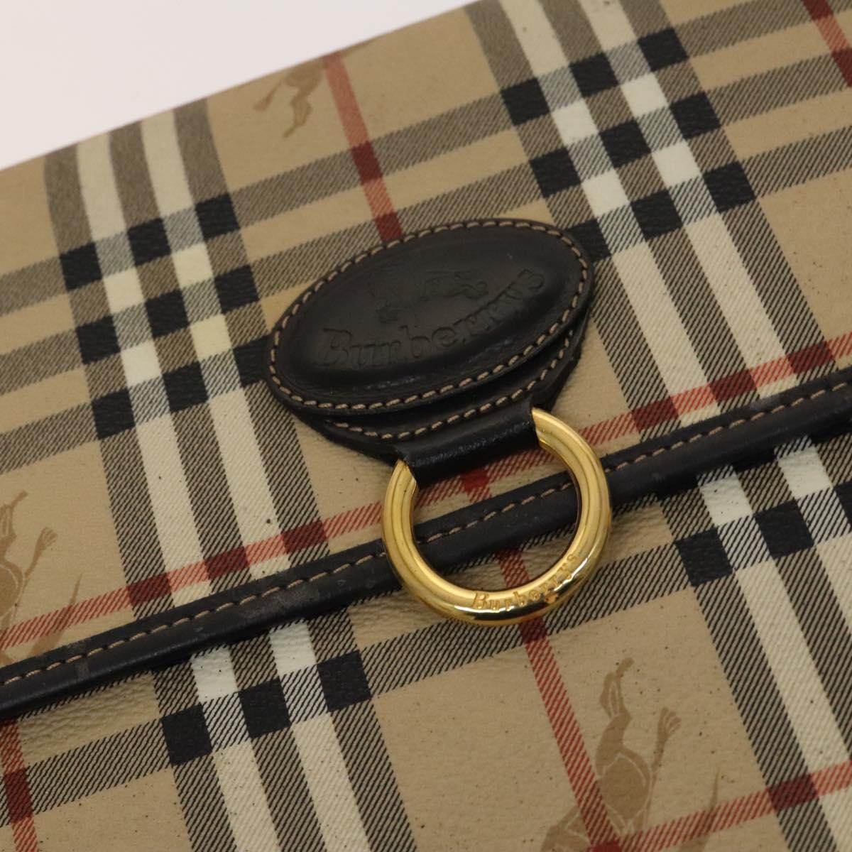 BURBERRY Nova Check Shoulder Bag PVC Beige Gold Auth 136729