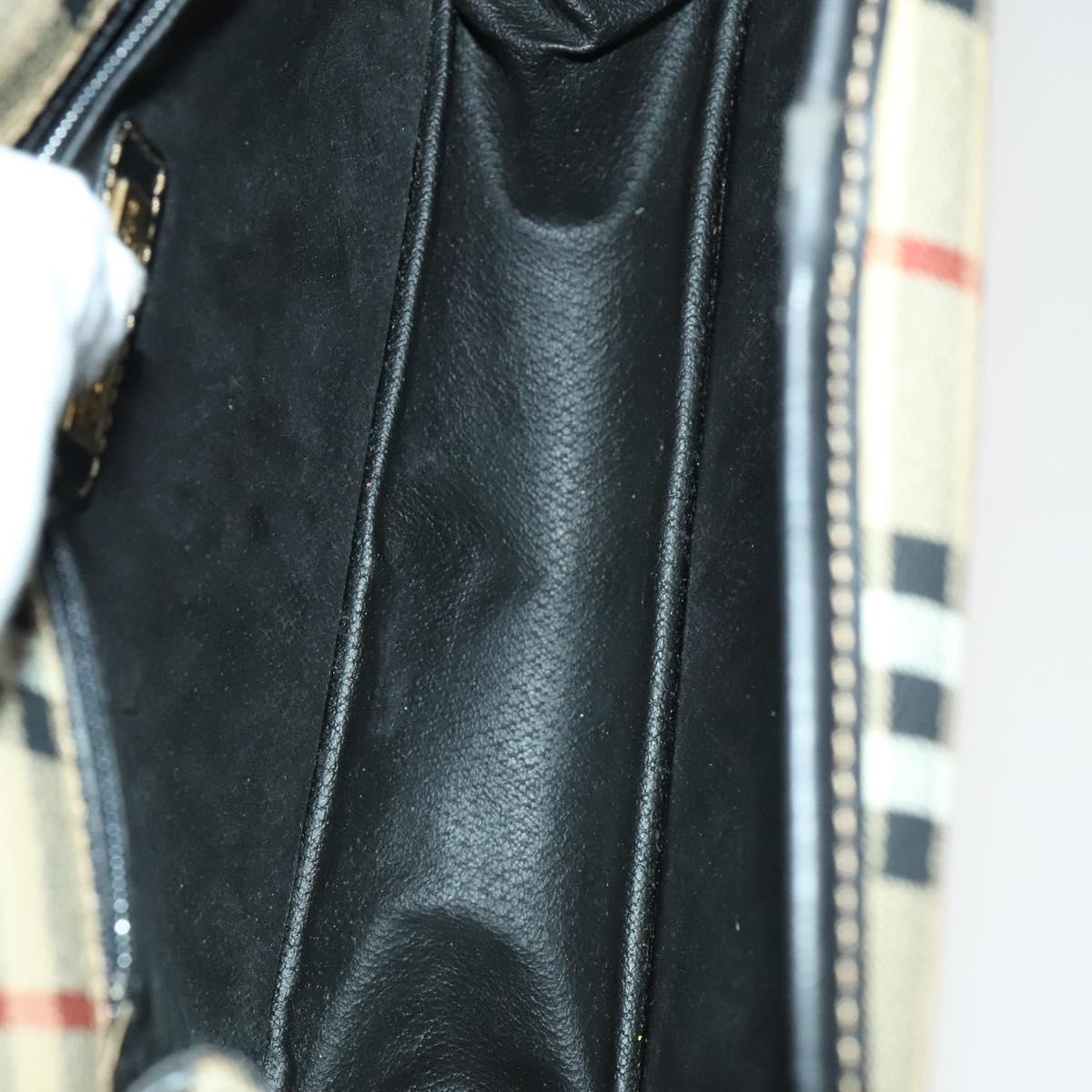 BURBERRY Nova Check Shoulder Bag PVC Beige Gold Auth 136729