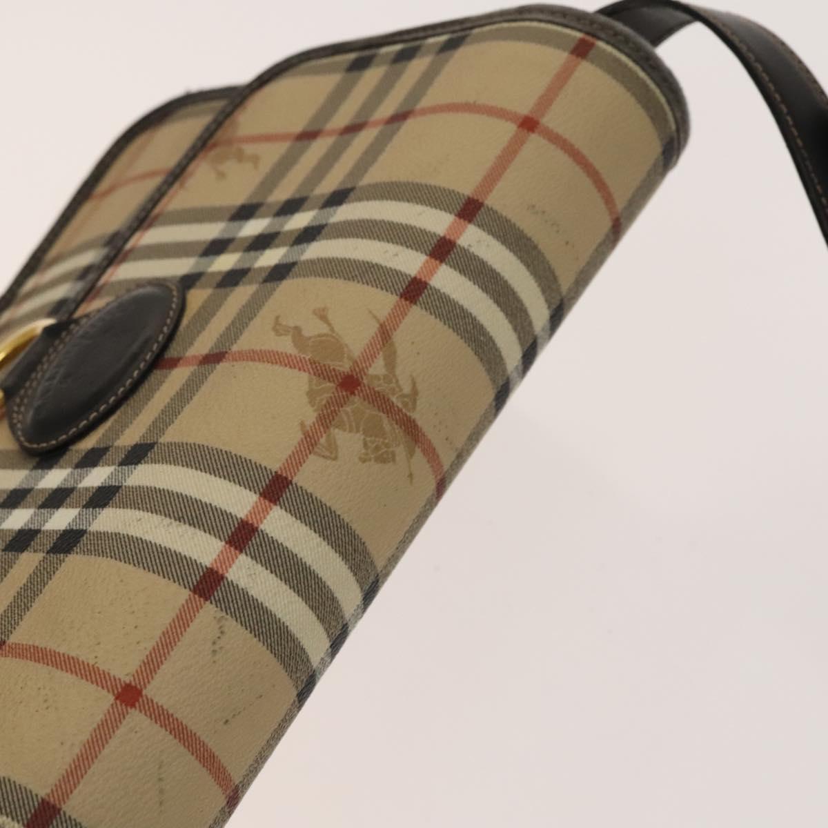 BURBERRY Nova Check Shoulder Bag PVC Beige Gold Auth 136729
