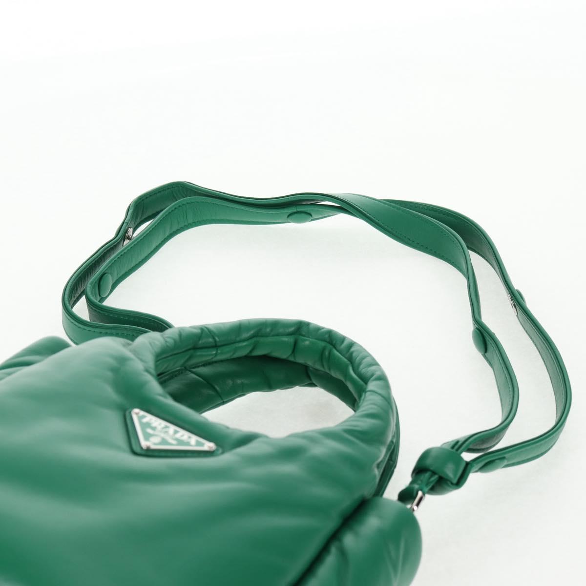 PRADA Hand Bag Leather 2way Green Silver Auth 136732SAM