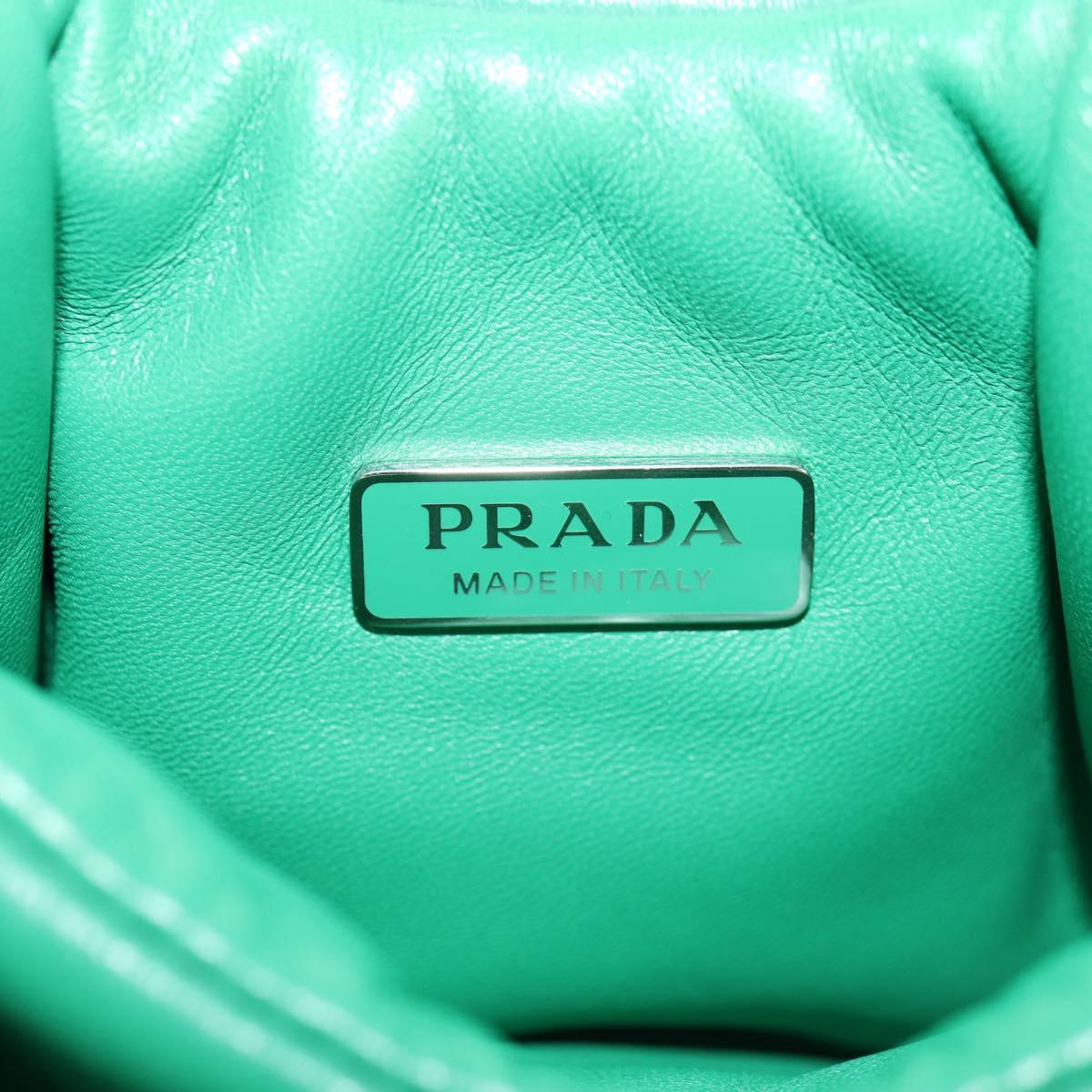 PRADA Hand Bag Leather 2way Green Silver Auth 136732SAM