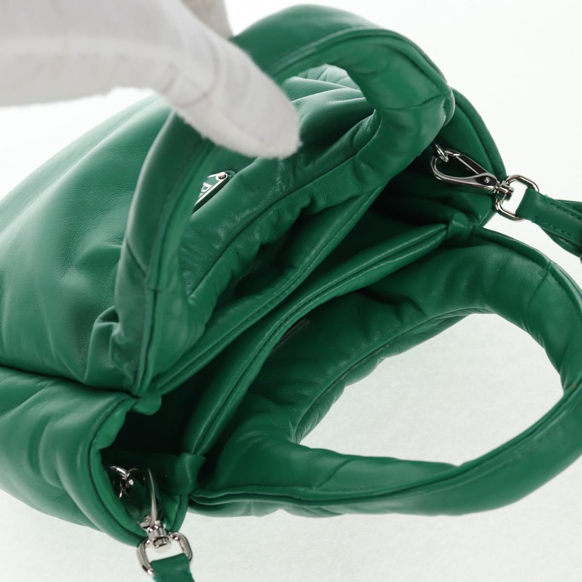 PRADA Hand Bag Leather 2way Green Silver Auth 136732SAM