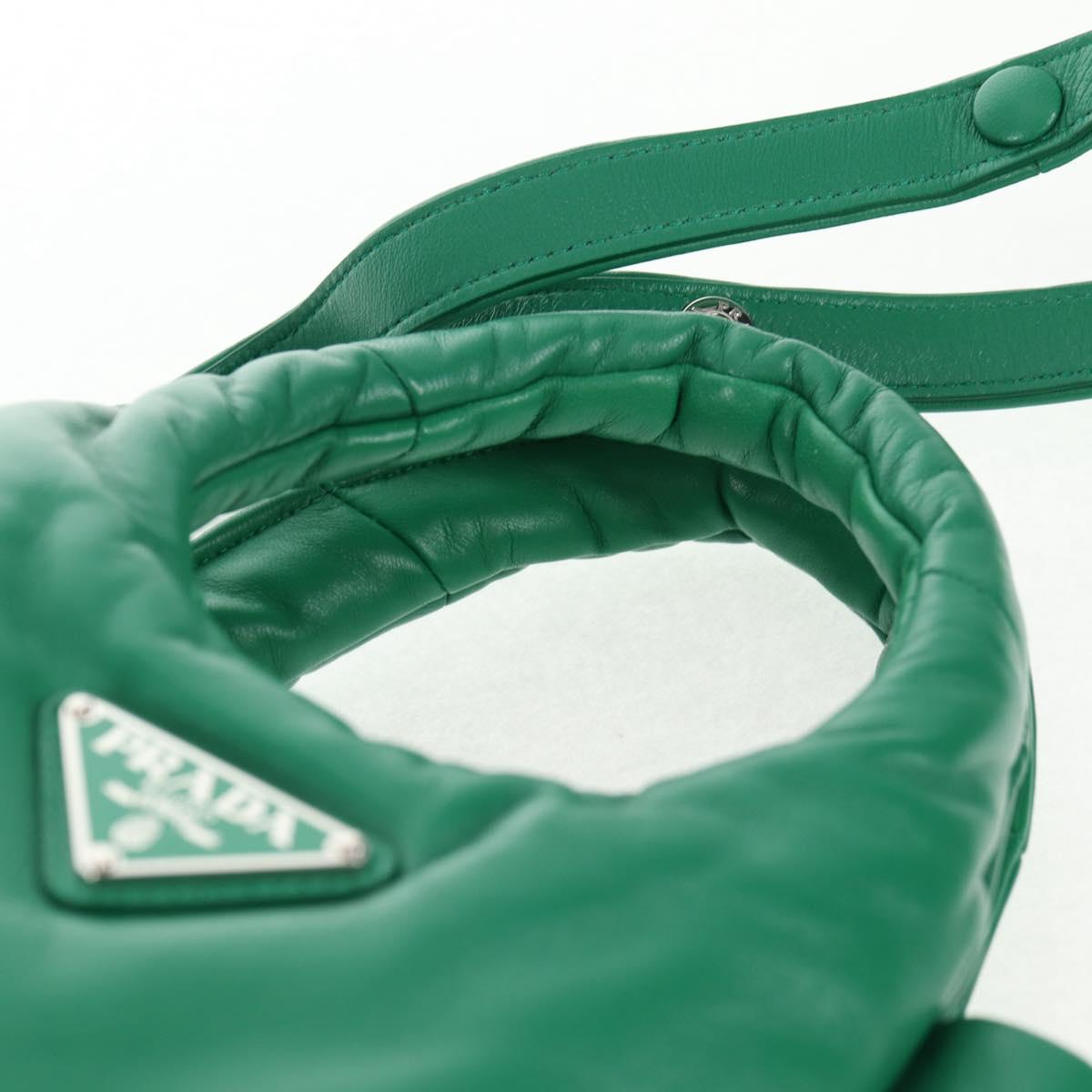 PRADA Hand Bag Leather 2way Green Silver Auth 136732SAM